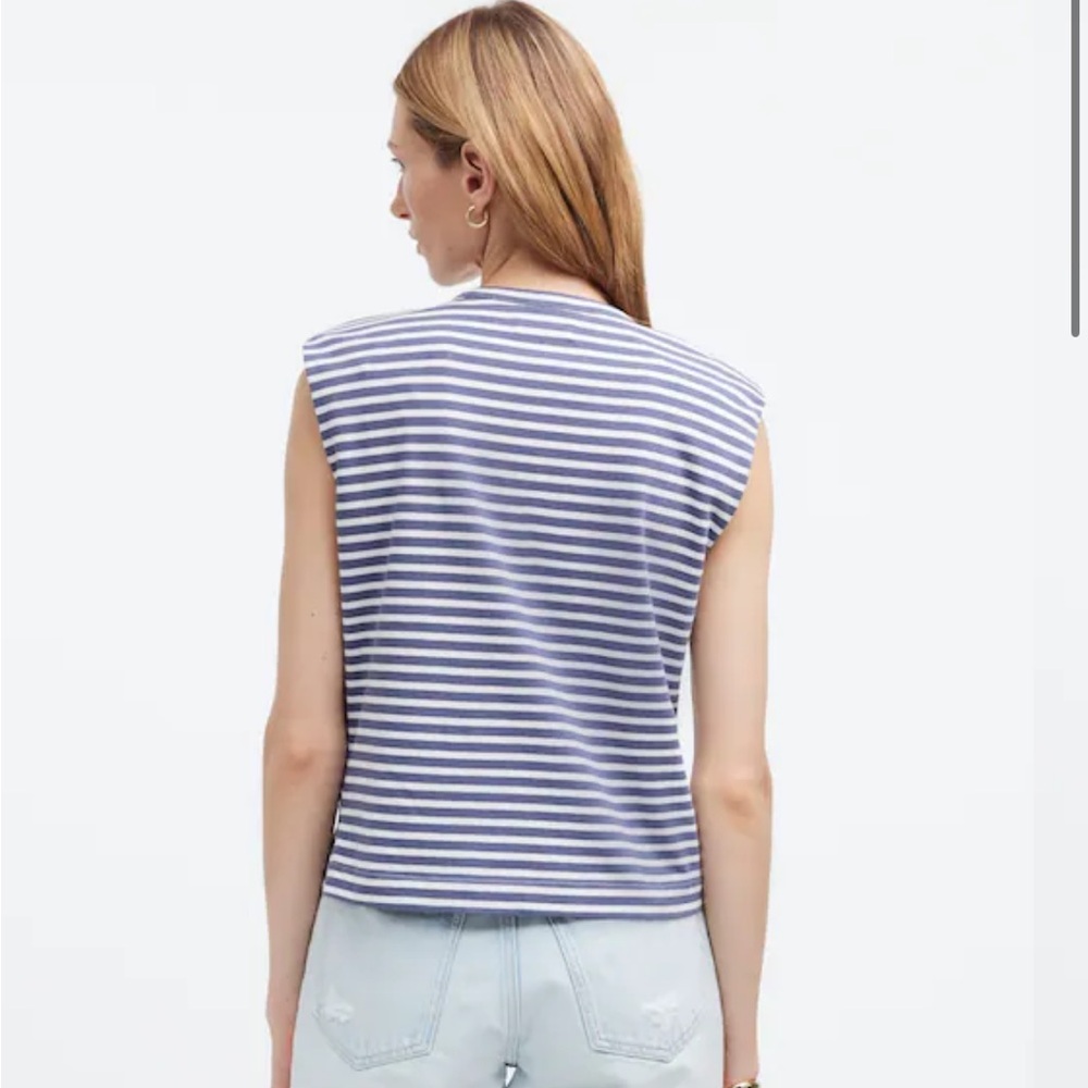 Madewell Navy and White Striped Muscle Tee - Picture 3 of 9